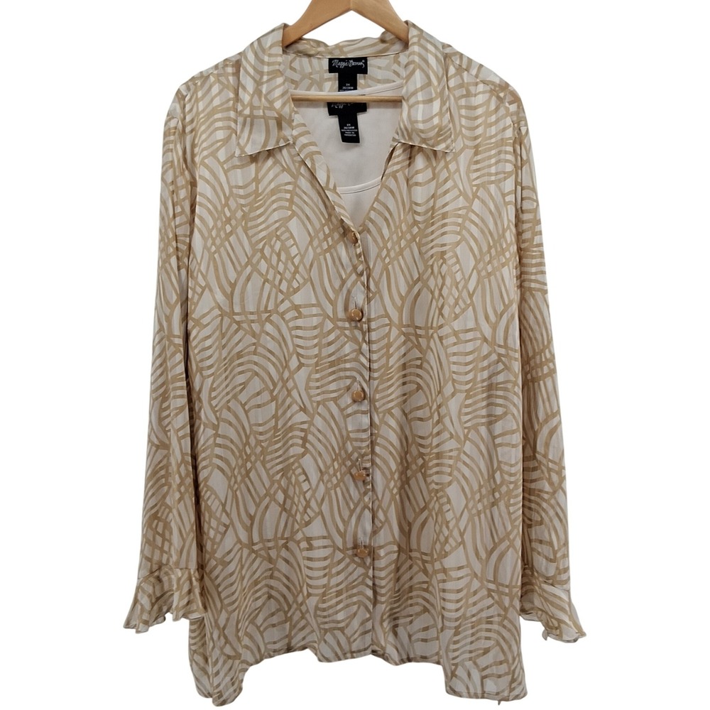 Maggie Barnes Abstract Print Button Up Top & Tank Set Plus Sz‎ 3X Officecore